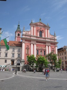 Pink Franciscan church in main square