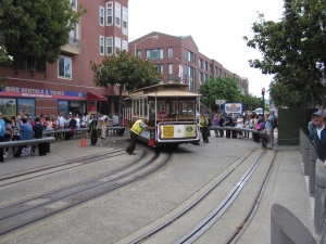Cable cars being turned around